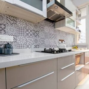 2BHK Contemporary Flat Design with Parallel Kitchen and Vibrant Living Room