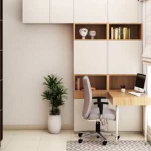 Modern Home Office Design with Open and Closed Shelving