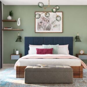 Cozy Modern Guest Bedroom Design with Blue and Green Accents