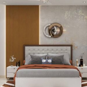 Contemporary Guest Bedroom Design with Queen Bed and Fluted Panels