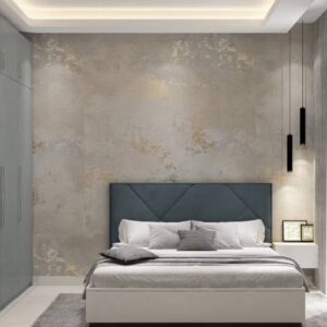 Modern Guest Bedroom Design with Textured Wall and Wardrobe