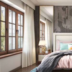 Classic Brown Swing Shutter Window Design In Wood