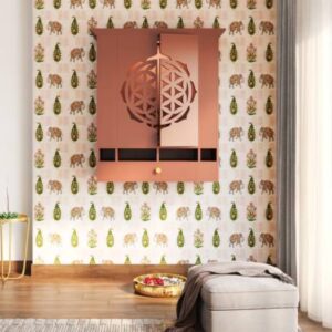 Traditional Indian Elephant Wallpaper Design in Beige, Green, and Pink