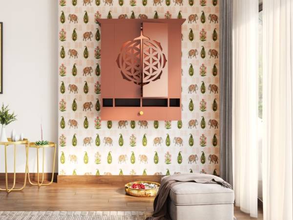 Traditional Indian Elephant Wallpaper Design in Beige, Green, and Pink