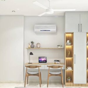 Mid-Century Modern Smoke Grey And Acacia Study Room Design