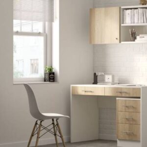 Contemporary Home Office Design with Teak and White Finish