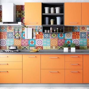 Vibrant Bohemian Kitchen Design with Orange and Slate Colors