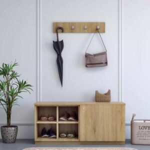 Transitional Foyer Design with Modern Look and Floor Mounted Storage