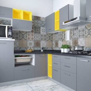 Pearl and Yellow Modern L-Shaped Kitchen Design