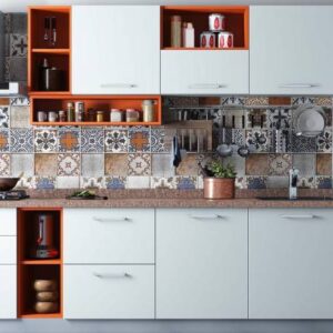Modern Open Kitchen Design in White and Orange