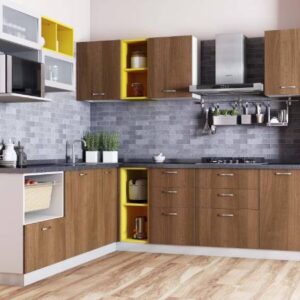 Modern L-Shaped Kitchen Design in Suede Finish
