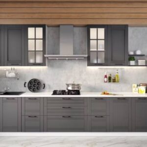 Modern Straight Kitchen Design with Grey Cabinets