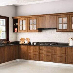 Indian Traditional L-Shaped Kitchen Design with Bronze Cabinets