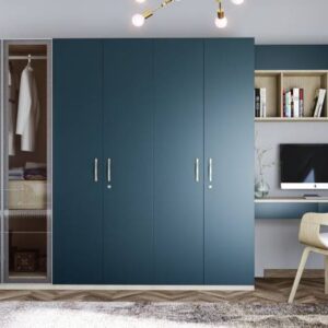 Contemporary Swing Wardrobe Design with 6 Doors and Suede Finish