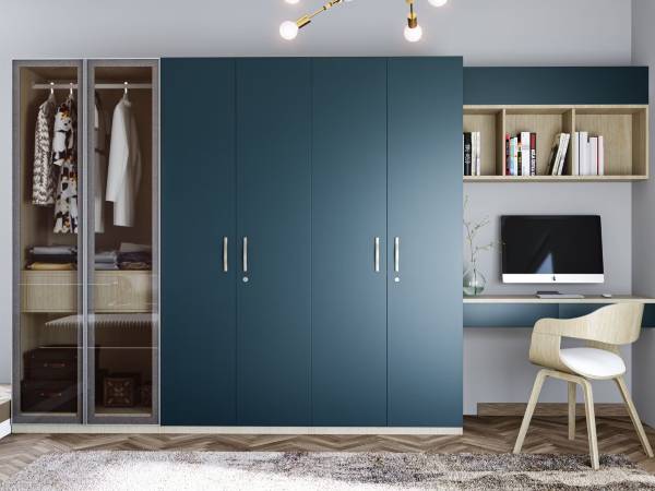 Contemporary Swing Wardrobe Design with 6 Doors and Suede Finish