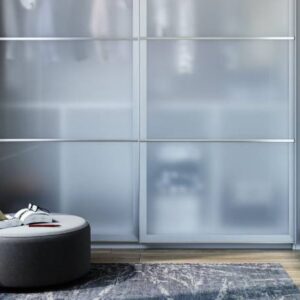 Modern 2-Door Sliding Wardrobe Design with Frosted Glass Shutters