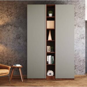 Contemporary 2-Door Wardrobe Design with Open Wooden Shelves