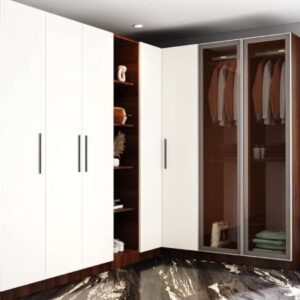 Modern 6-Door L-Shaped Swing Wardrobe Design in White