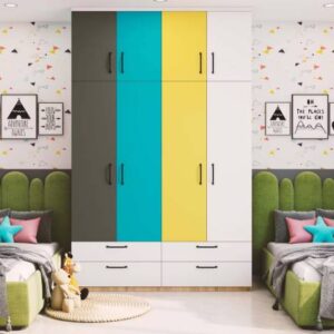 Vibrant Contemporary Swing Wardrobe Design with External Drawers