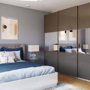 Contemporary Grey Sliding Wardrobe with High Gloss Finish
