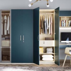 6 Door Contemporary Swing Wardrobe Design with Study Table