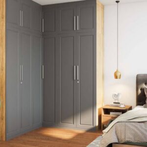Contemporary L Shaped 6 Door Wardrobe Design in Suede Finish