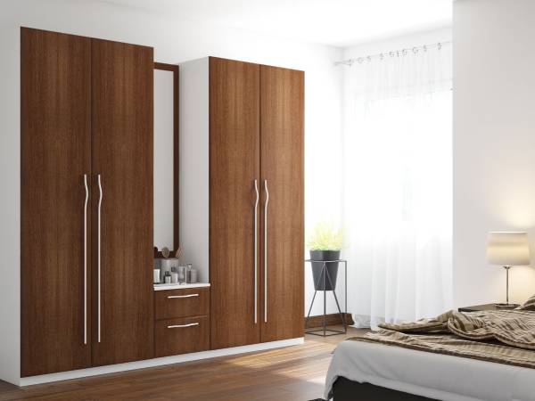 4 Door Modern Swing Wardrobe with Integrated Dresser and Drawers