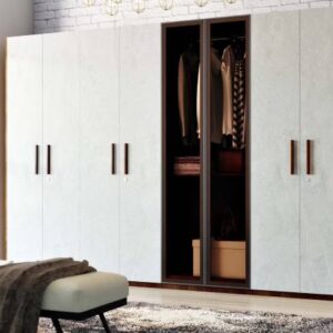 Modern Oak Swing Wardrobe Design with Glass Shutters