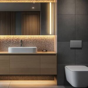 Modern Bathroom Design with Grey and Mosaic Tiles