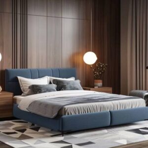 Contemporary Master Bedroom Design with Blue Headboard King Bed