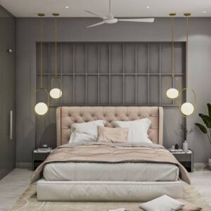 Modern Master Bedroom Design with Light Pink Tufted Headboard King Bed