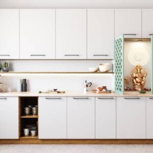 Modern Wall-Mounted Altar Unit Design with CNC Jali Door