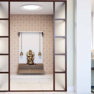 Traditional Indian Altar Design with Glass Partition