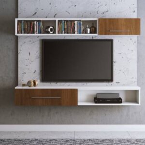 Contemporary TV Unit Design with Suede Finish and Textured Wall Accents