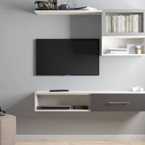 Minimal White and Brown Floor-Mounted TV Unit Design
