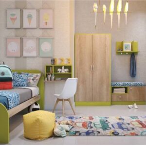 Stylish Modern Kids Bedroom Design with Study Table and Storage Bench