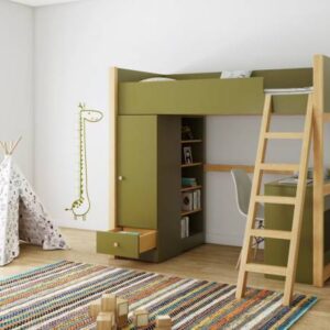 Modern Kids Bedroom Design with Wooden Single Bed with Storage