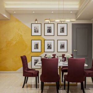 Contemporary Dining Room Design with Marble and Gold Accents