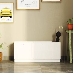 Modern White Foyer Design with Stylish Shoe Storage